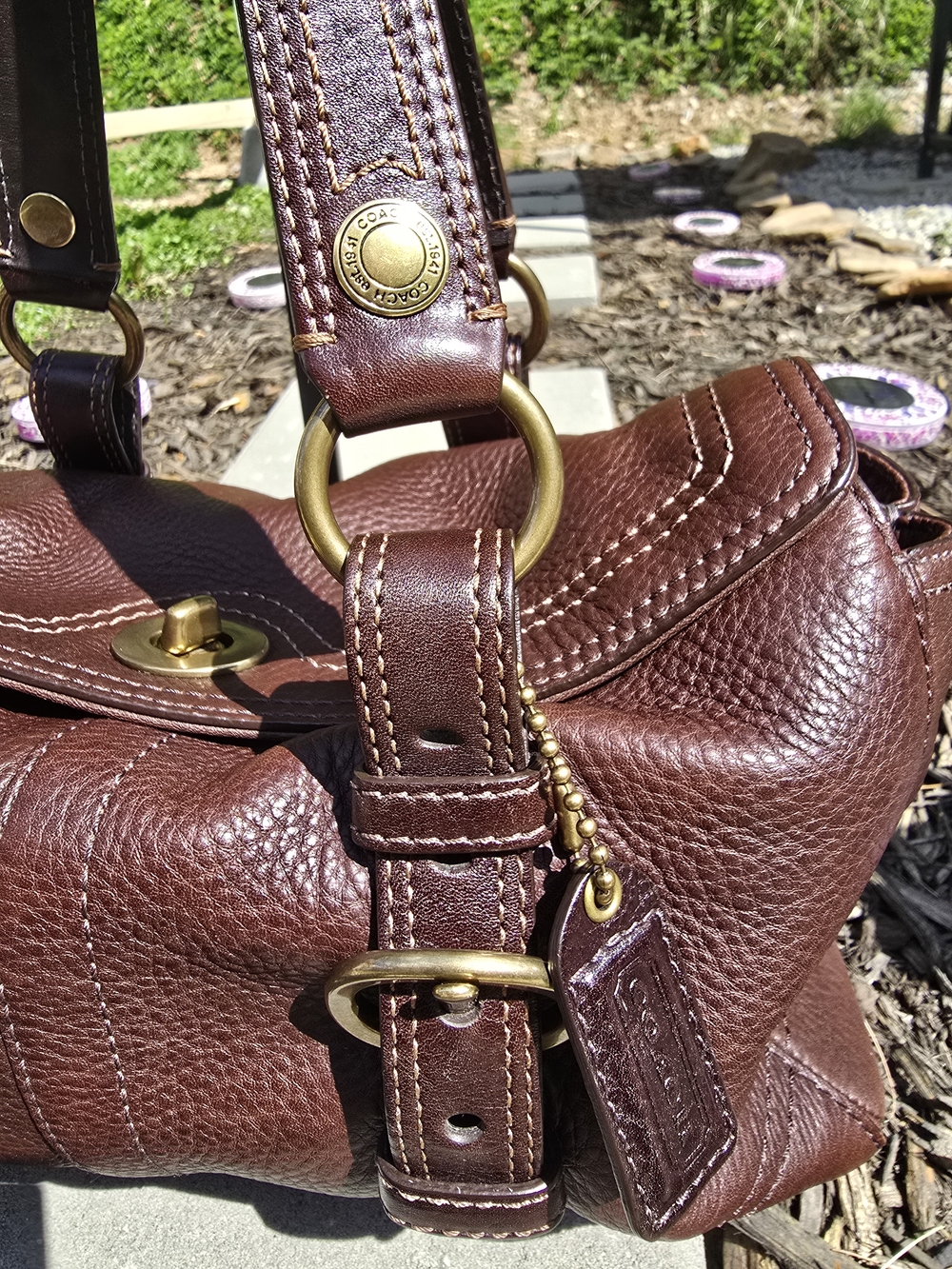 Coach Chelsea Brown Pebbled Leather Shoulder Bag with Brass Hardware - Picture 2 of 13